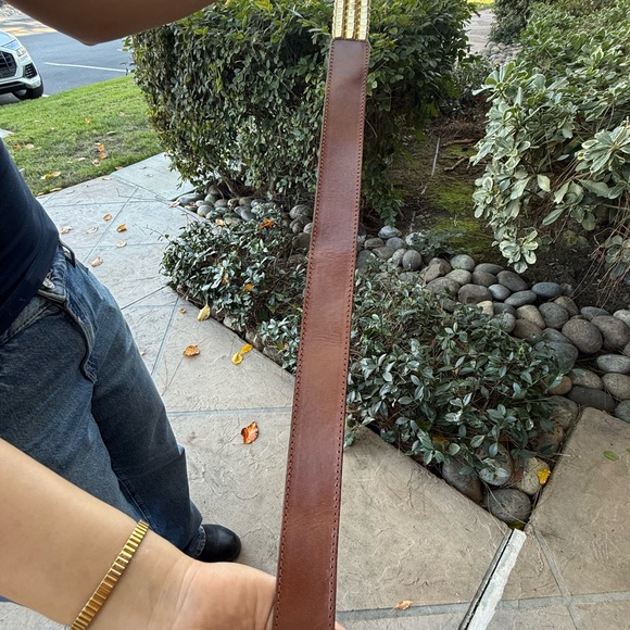 Vintage MCM Brown Gold Tone Leather Made in Italy Woman’s Belt Size 31.5 - Picture 15 of 17